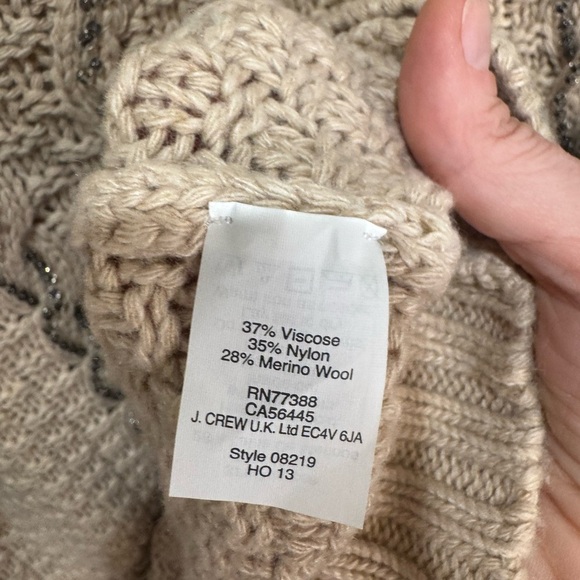 J. Crew NWT Chunky Cable Knit Beaded Sweater Tan XL - Picture 8 of 8